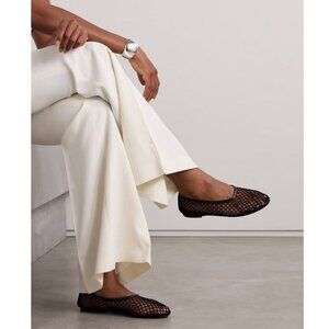 STAUD Alba Leather-Trimmed Crochet Ballet Flats Sz IT40.5/US10.5